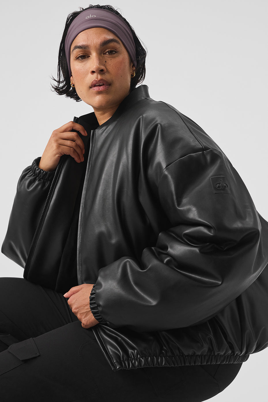Faux Leather Premier Bomber — Black