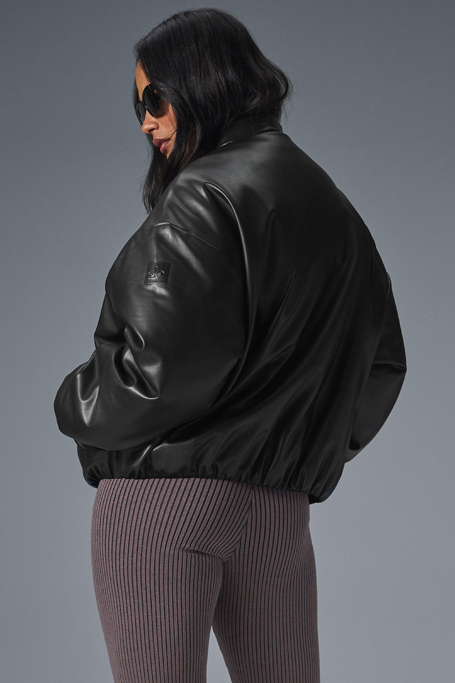 Faux Leather Premier Bomber — Black