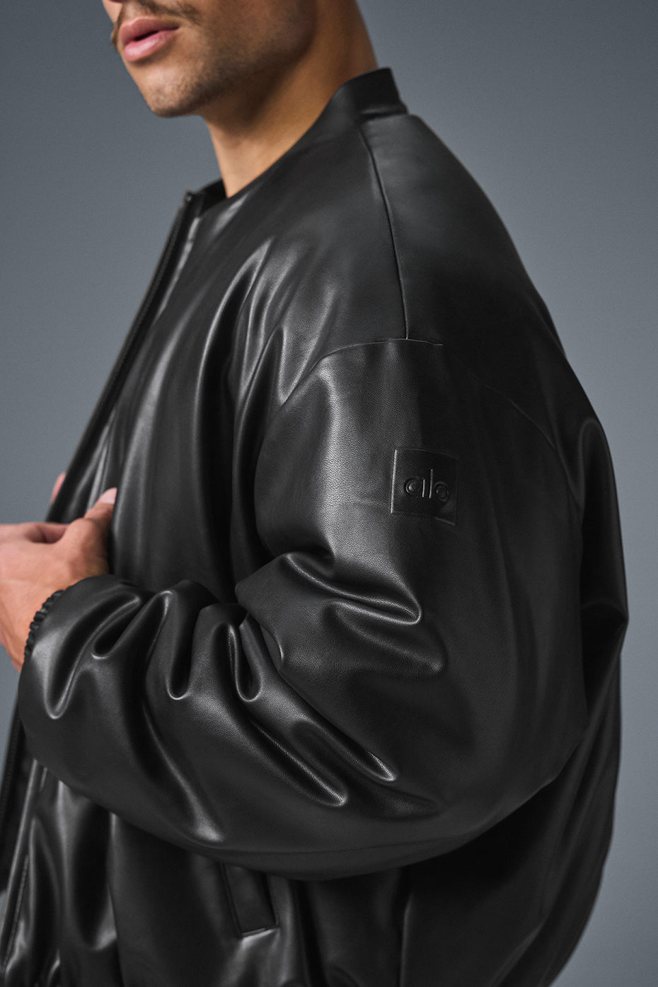 Faux Leather Premier Bomber — Black