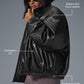 Faux Leather Premier Bomber — Black