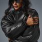 Faux Leather Premier Bomber — Black