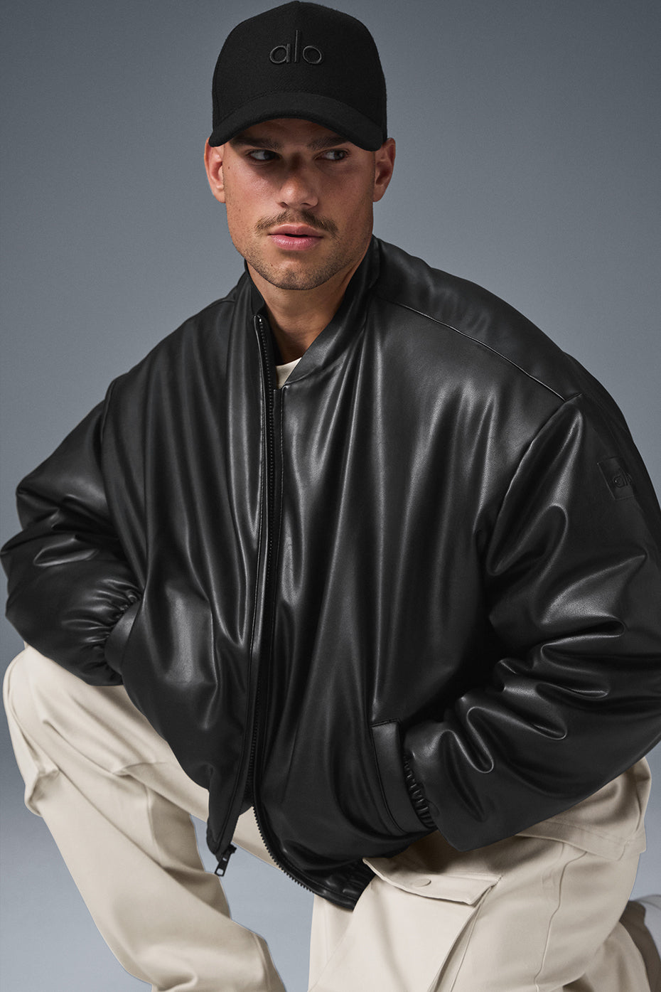 Faux Leather Premier Bomber — Black
