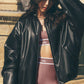 Faux Leather Premier Bomber — Black
