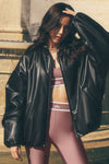 Faux Leather Premier Bomber — Black