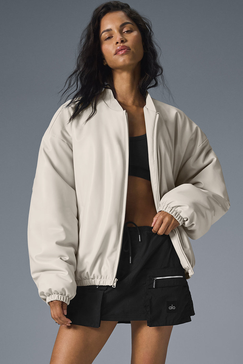 Faux Leather Premier Bomber — Bone