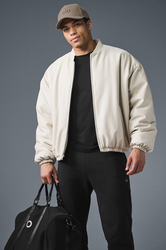 Faux Leather Premier Bomber — Bone