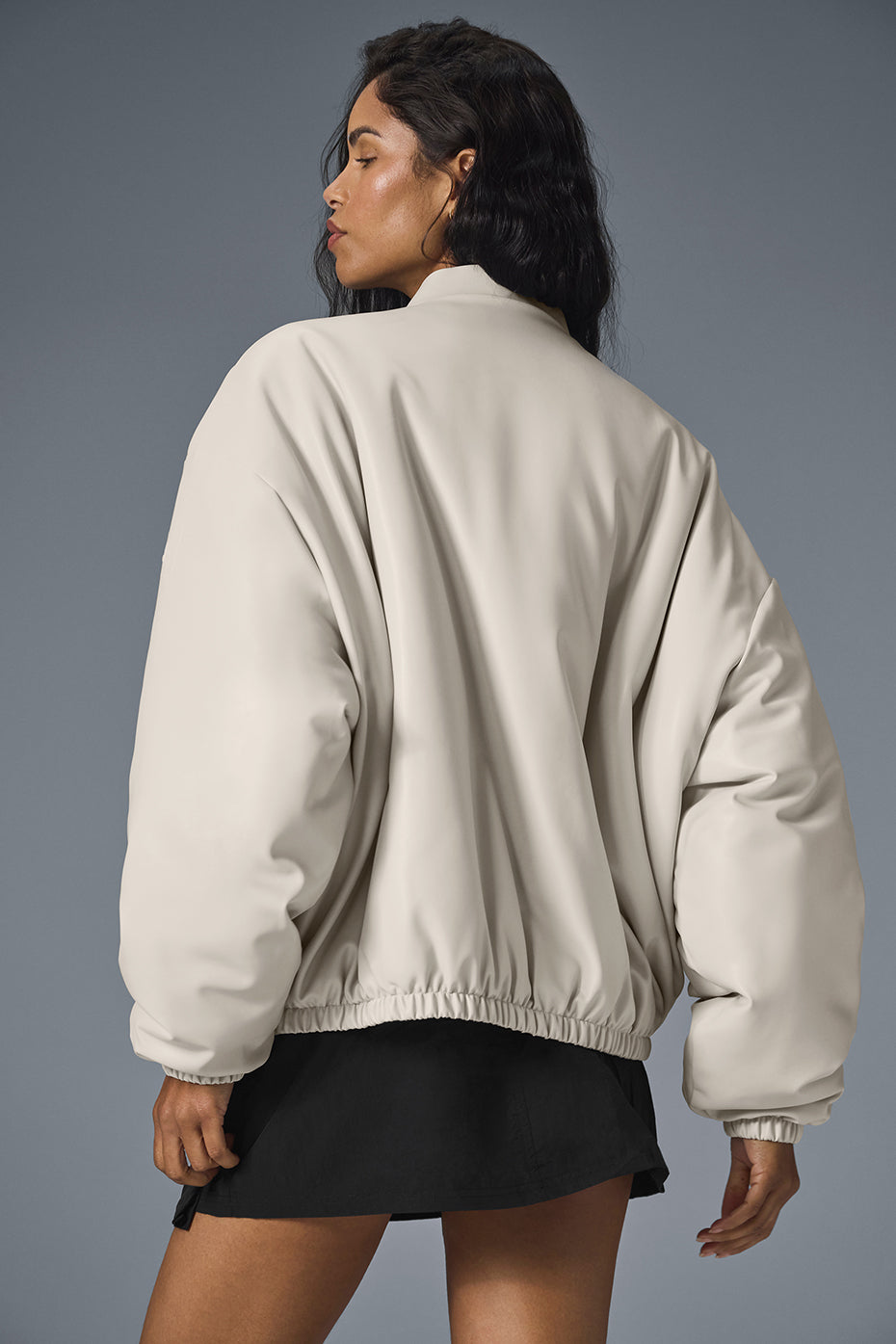 Faux Leather Premier Bomber — Bone
