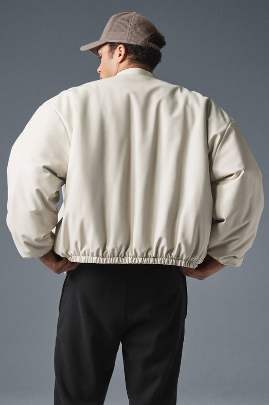 Faux Leather Premier Bomber — Bone