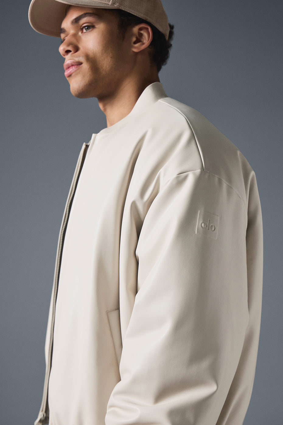 Faux Leather Premier Bomber — Bone
