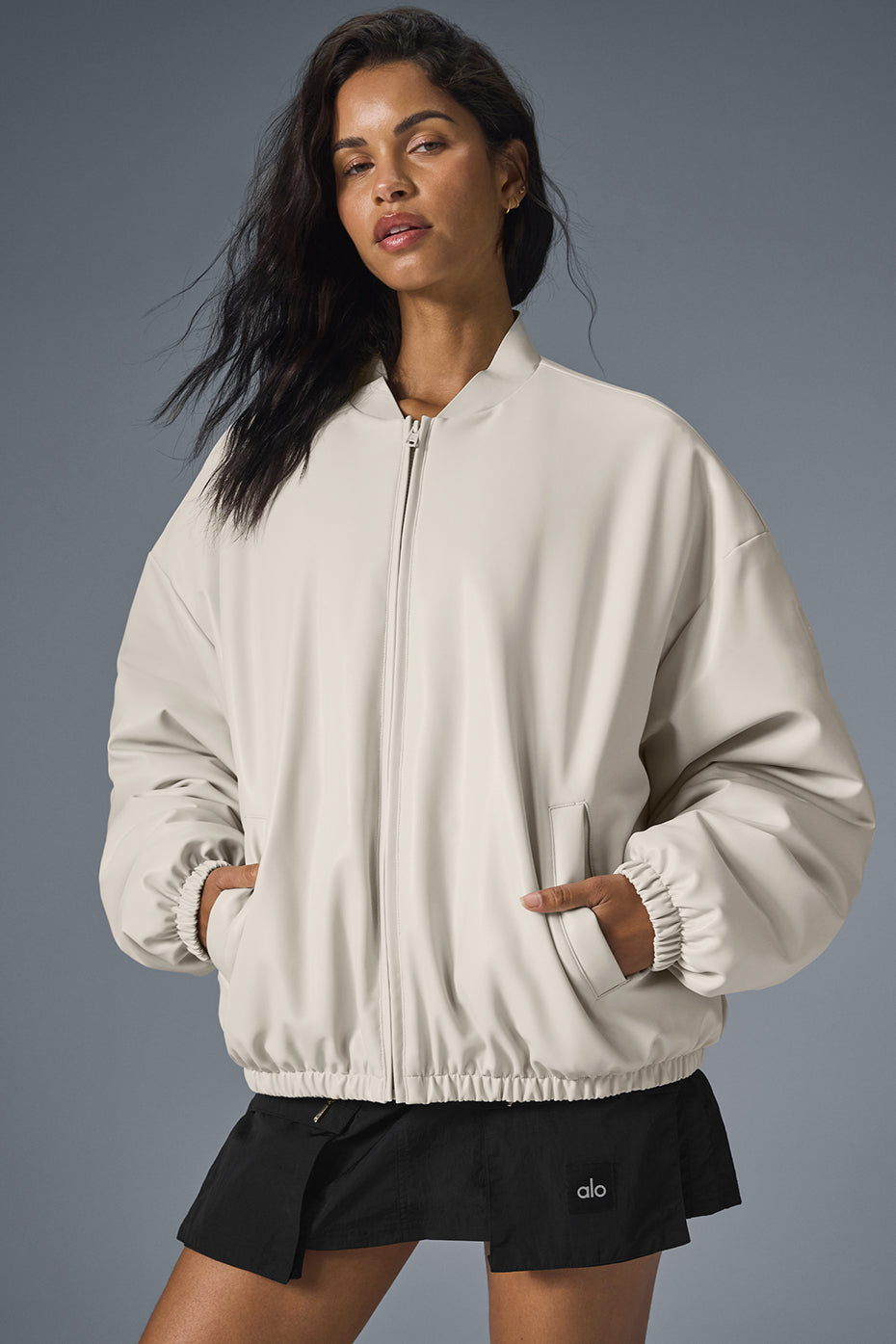 Faux Leather Premier Bomber — Bone