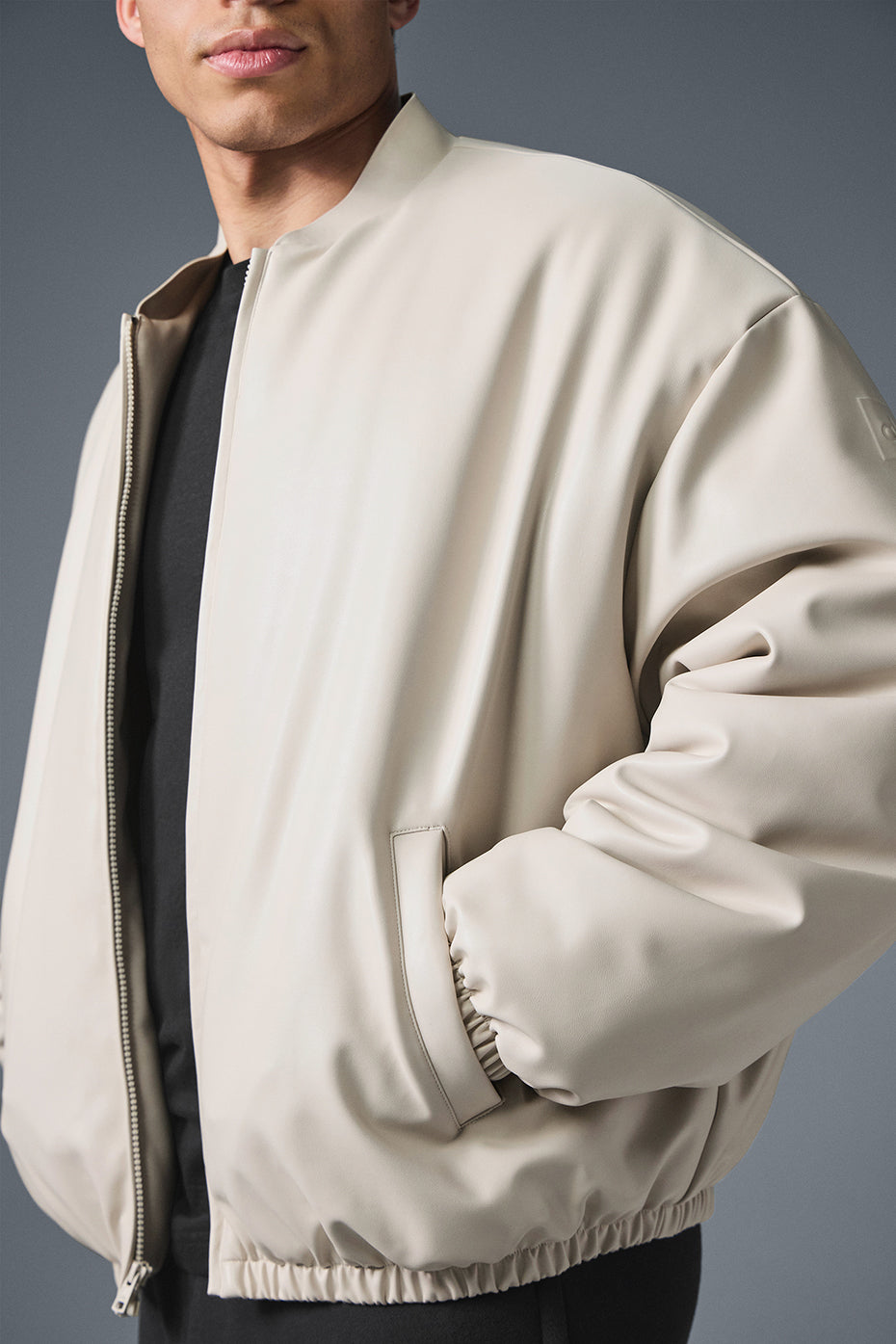 Faux Leather Premier Bomber — Bone