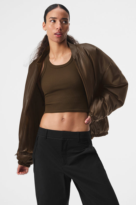 Faux Leather Premier Bomber — Espresso