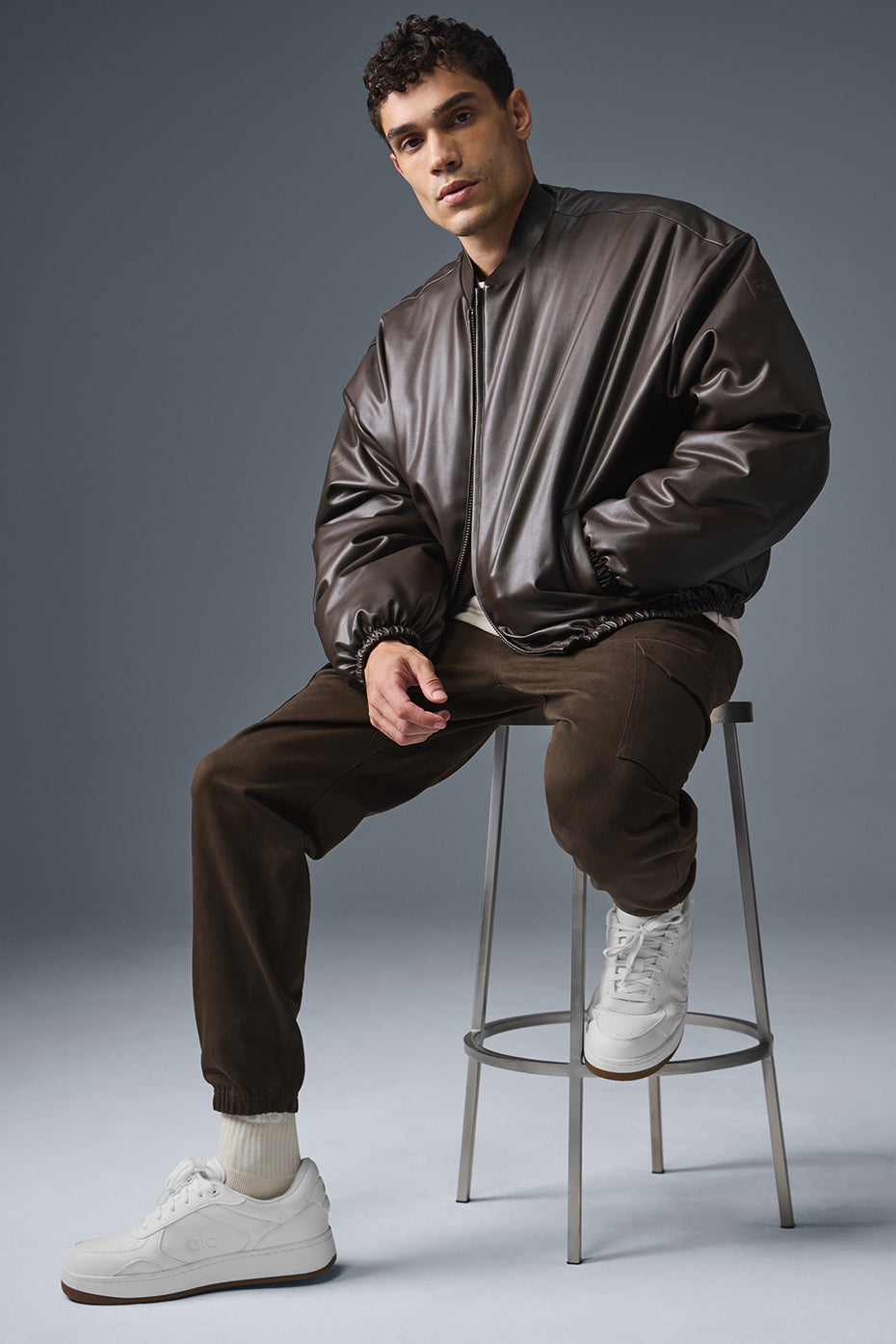 Faux Leather Premier Bomber — Espresso