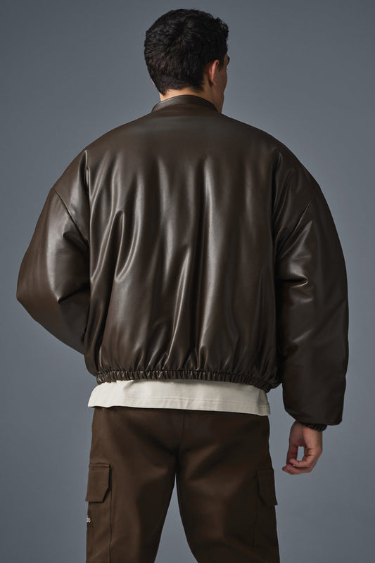 Faux Leather Premier Bomber — Espresso