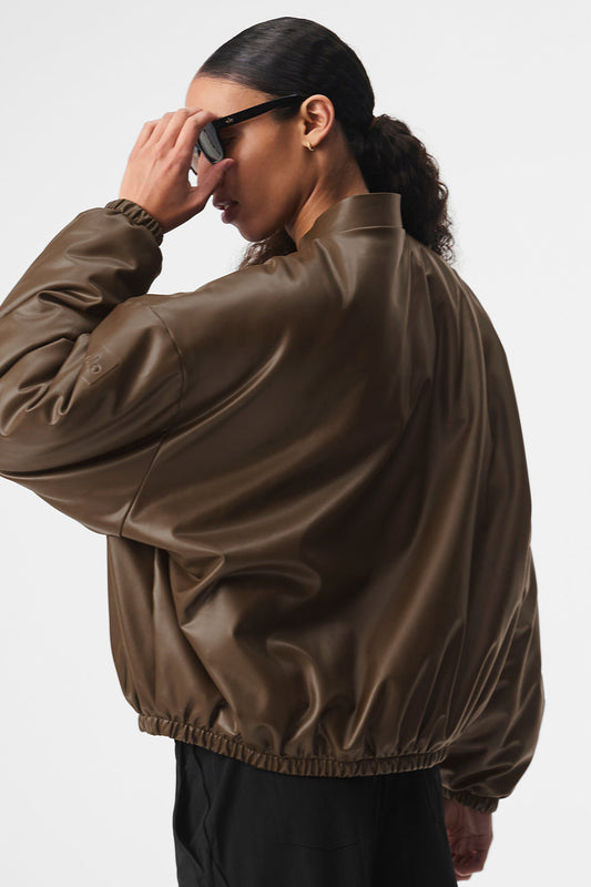 Faux Leather Premier Bomber — Espresso