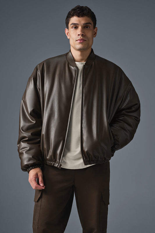 Faux Leather Premier Bomber — Espresso