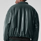 Faux Leather Premier Bomber — Charcoal Green