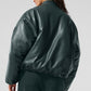Faux Leather Premier Bomber — Charcoal Green