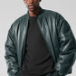 Faux Leather Premier Bomber — Charcoal Green