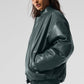 Faux Leather Premier Bomber — Charcoal Green