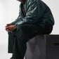 Faux Leather Premier Bomber — Charcoal Green