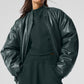 Faux Leather Premier Bomber — Charcoal Green