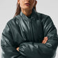 Faux Leather Premier Bomber — Charcoal Green