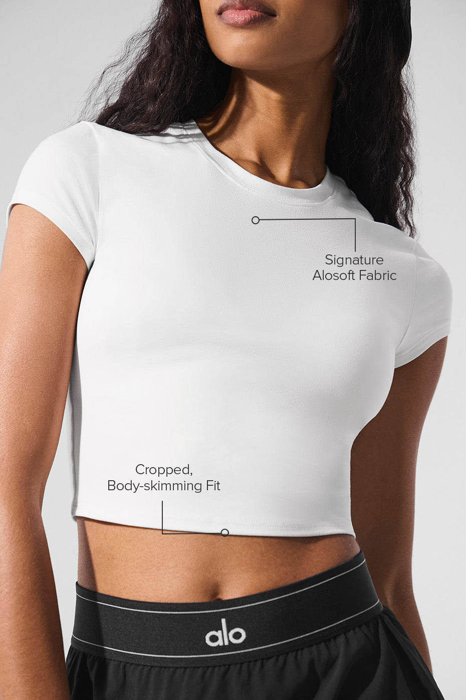 Alosoft Crop Finesse Shorts‑Sleeve — White