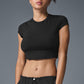 Alosoft Crop Finesse Shorts‑Sleeve — Black