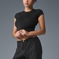 Alosoft Crop Finesse Shorts‑Sleeve — Black