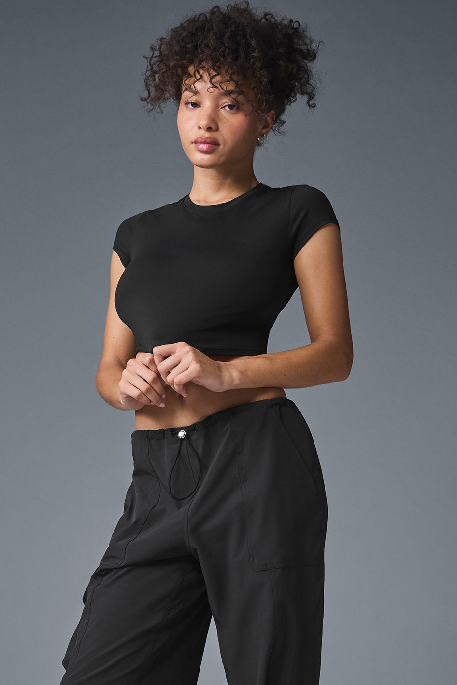 Alosoft Crop Finesse Shorts‑Sleeve — Black