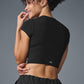 Alosoft Crop Finesse Shorts‑Sleeve — Black