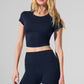 Alosoft Crop Finesse Shorts‑Sleeve — Navy