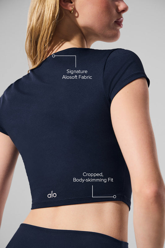 Alosoft Crop Finesse Shorts‑Sleeve — Navy
