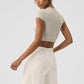 Alosoft Crop Finesse Shorts‑Sleeve — Oatmeal Heather