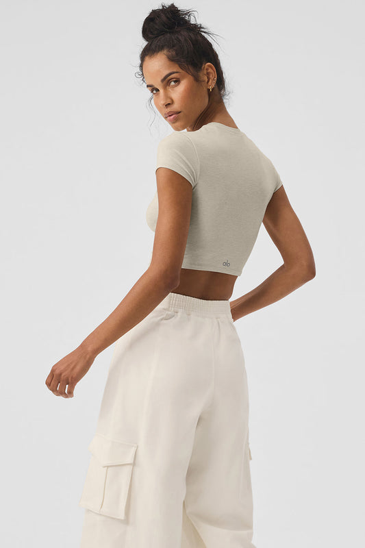 Alosoft Crop Finesse Shorts‑Sleeve — Oatmeal Heather