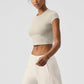 Alosoft Crop Finesse Shorts‑Sleeve — Oatmeal Heather
