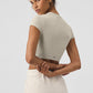 Alosoft Crop Finesse Shorts‑Sleeve — Oatmeal Heather