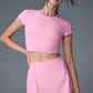 Alosoft Crop Finesse Shorts‑Sleeve — Sweet Pink