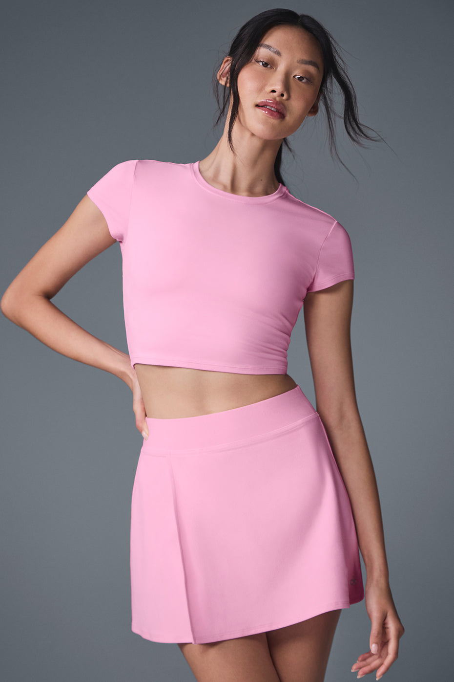 Alosoft Crop Finesse Shorts‑Sleeve — Sweet Pink