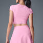 Alosoft Crop Finesse Shorts‑Sleeve — Sweet Pink