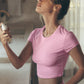Alosoft Crop Finesse Shorts‑Sleeve — Sweet Pink