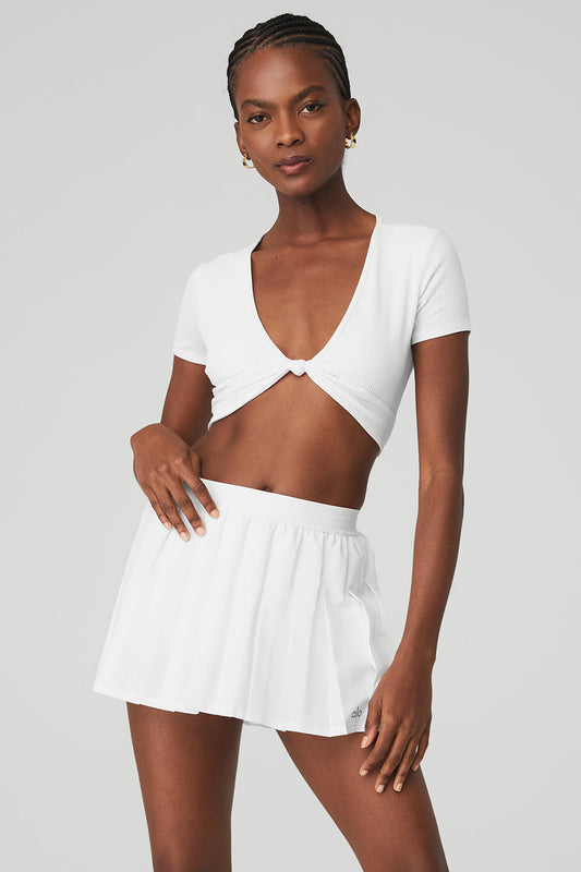 Ribbed Knotty Shorts‑Sleeve — White