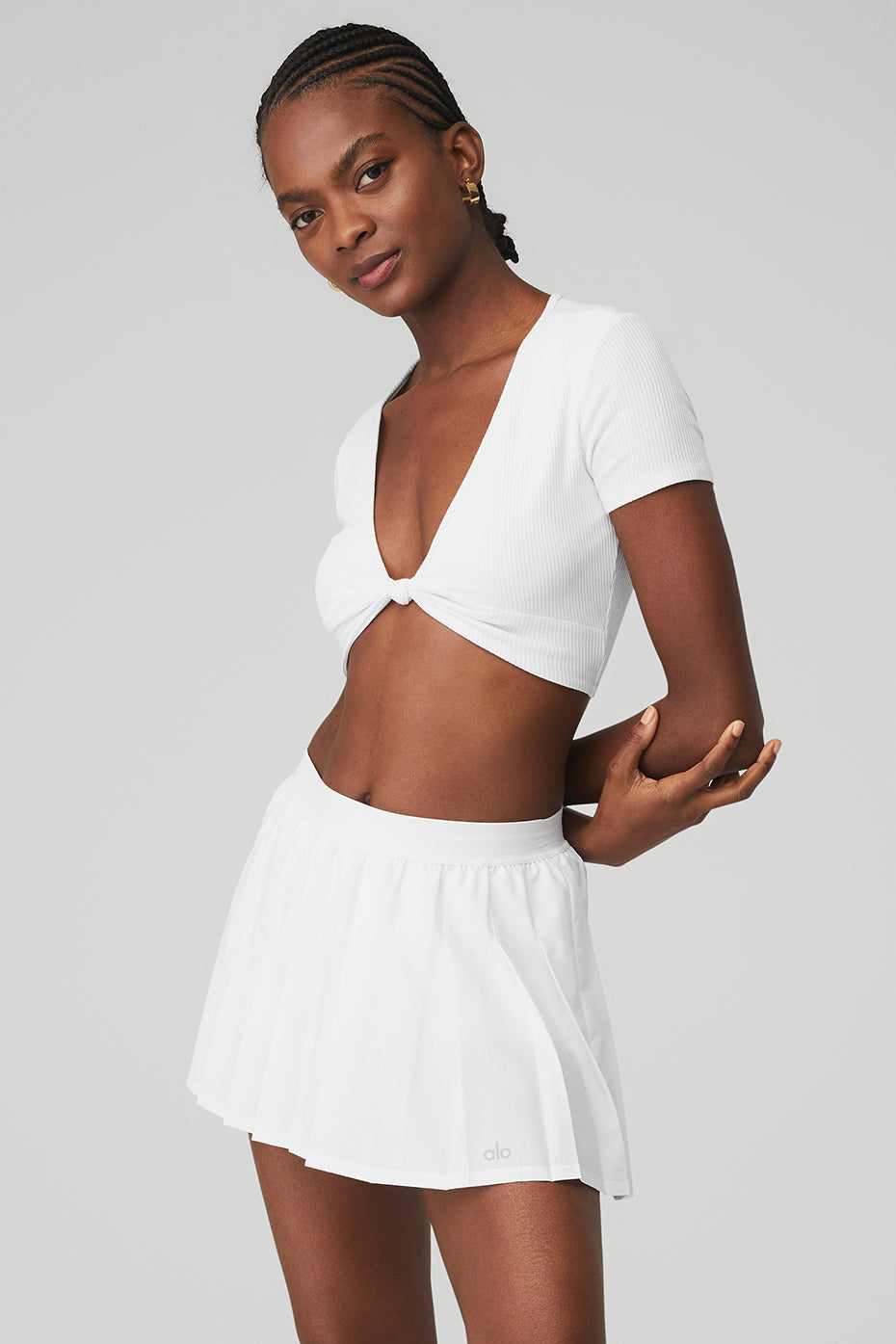 Ribbed Knotty Shorts‑Sleeve — White