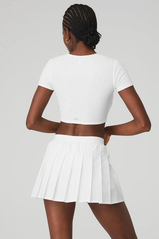 Ribbed Knotty Shorts‑Sleeve — White