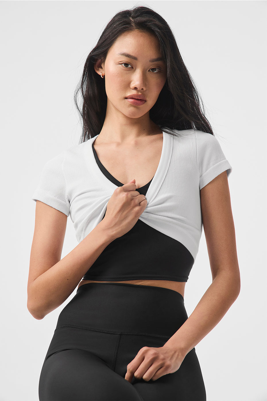 Seamless Ribbed Cropped Serene Shorts‑Sleeve — White
