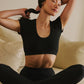 Seamless Ribbed Cropped Serene Shorts‑Sleeve — Black