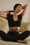 Seamless Ribbed Cropped Serene Shorts‑Sleeve — Black