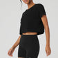 Cropped All Day Shorts‑Sleeve — Black