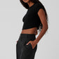 Ribbed Sea Coast Cropped Shorts‑Sleeve Tee — Black